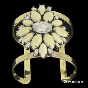 Juicy Couture Cuff Bracelet Cream Flower Rhinestone Accent Gold